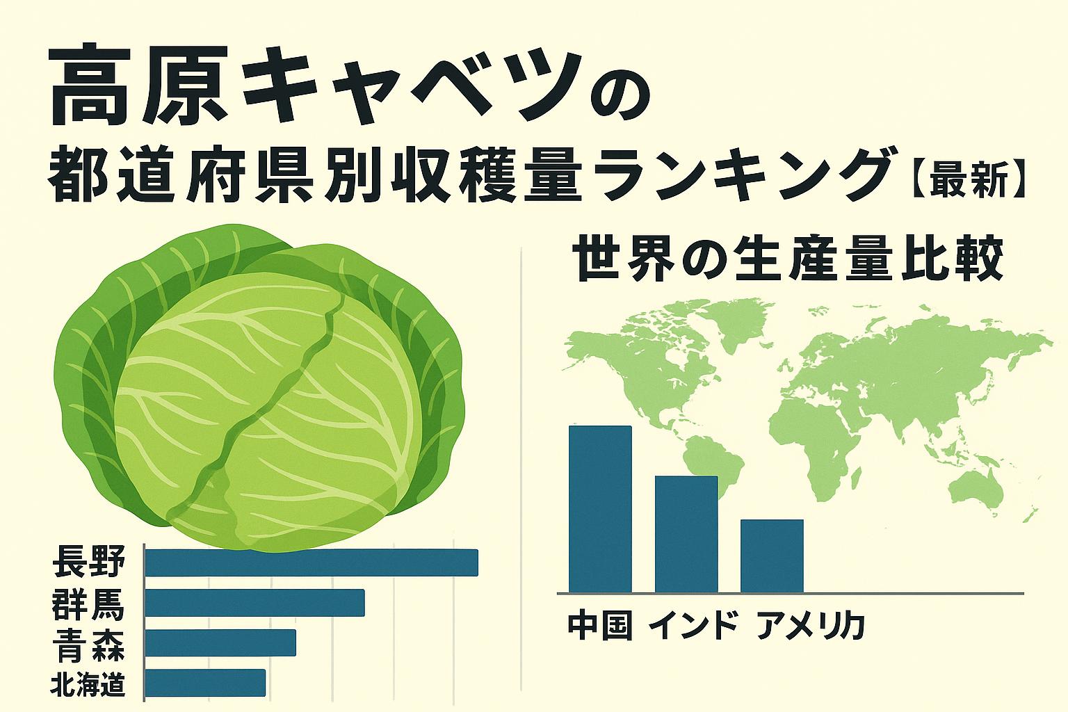 高原キャベツの都道府県別収穫量ランキングと世界の生産量比較【最新】
