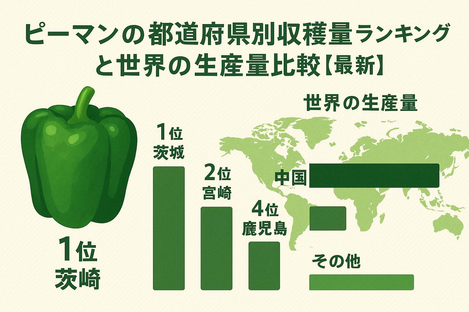 ピーマンの都道府県別収穫量ランキングと世界の生産量比較【最新】