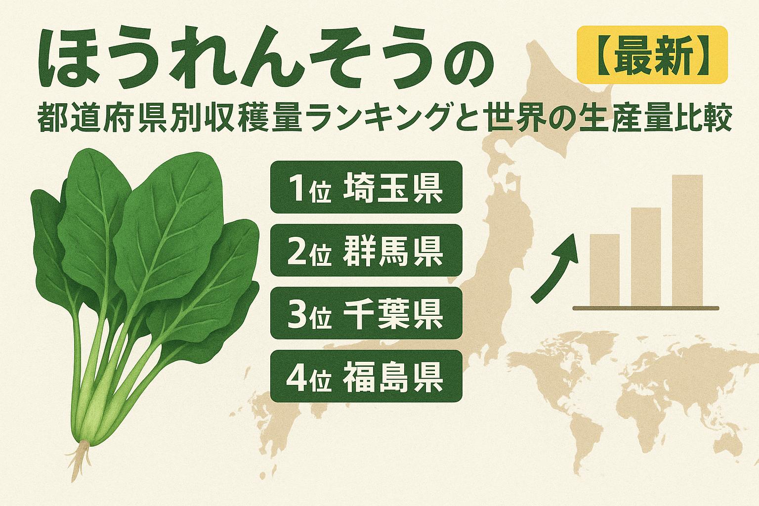 ほうれんそうの都道府県別収穫量ランキングと世界の生産量比較【最新】
